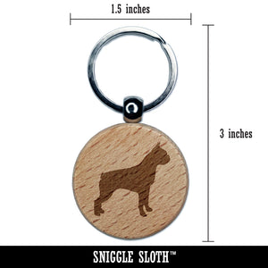 Boston Terrier Dog Solid Engraved Wood Round Keychain Tag Charm