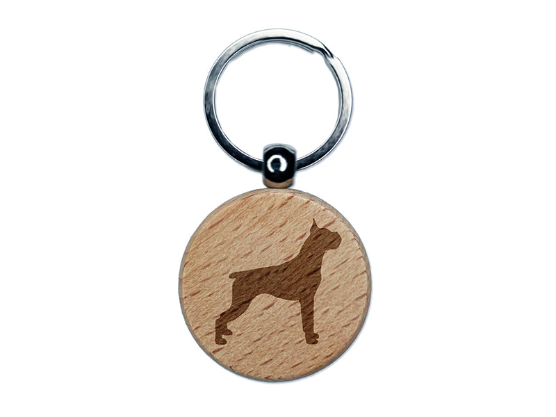 Boxer Dog Solid Engraved Wood Round Keychain Tag Charm