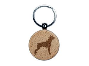 Boxer Dog Solid Engraved Wood Round Keychain Tag Charm