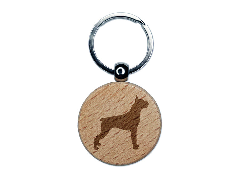 Boxer Dog Solid Engraved Wood Round Keychain Tag Charm