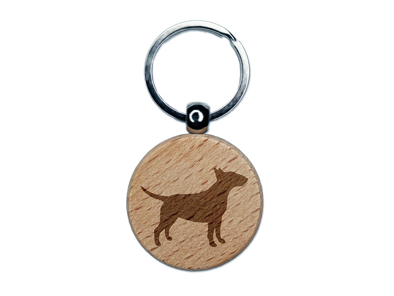Bull Terrier Dog Solid Engraved Wood Round Keychain Tag Charm