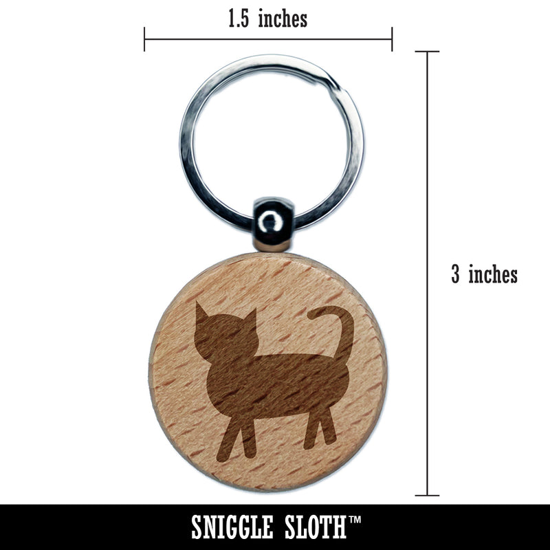 Cat Prancing Solid Engraved Wood Round Keychain Tag Charm