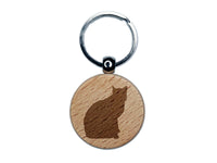 Cat Sitting Side Profile Solid Engraved Wood Round Keychain Tag Charm