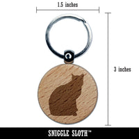 Cat Sitting Side Profile Solid Engraved Wood Round Keychain Tag Charm