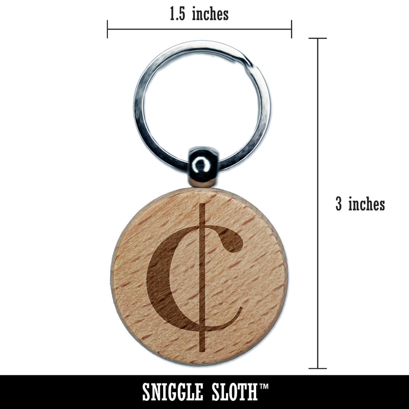 Cents Symbol Engraved Wood Round Keychain Tag Charm