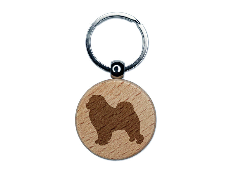 Chow Chow Dog Solid Engraved Wood Round Keychain Tag Charm