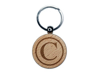 Copyright Symbol Engraved Wood Round Keychain Tag Charm