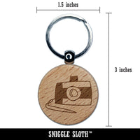 Digital Camera Doodle Engraved Wood Round Keychain Tag Charm