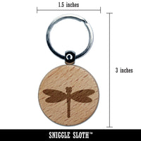Dragonfly Solid Engraved Wood Round Keychain Tag Charm