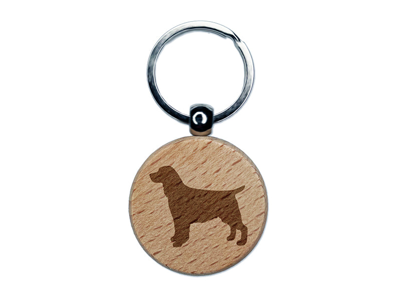 English Springer Spaniel Dog Solid Engraved Wood Round Keychain Tag Charm