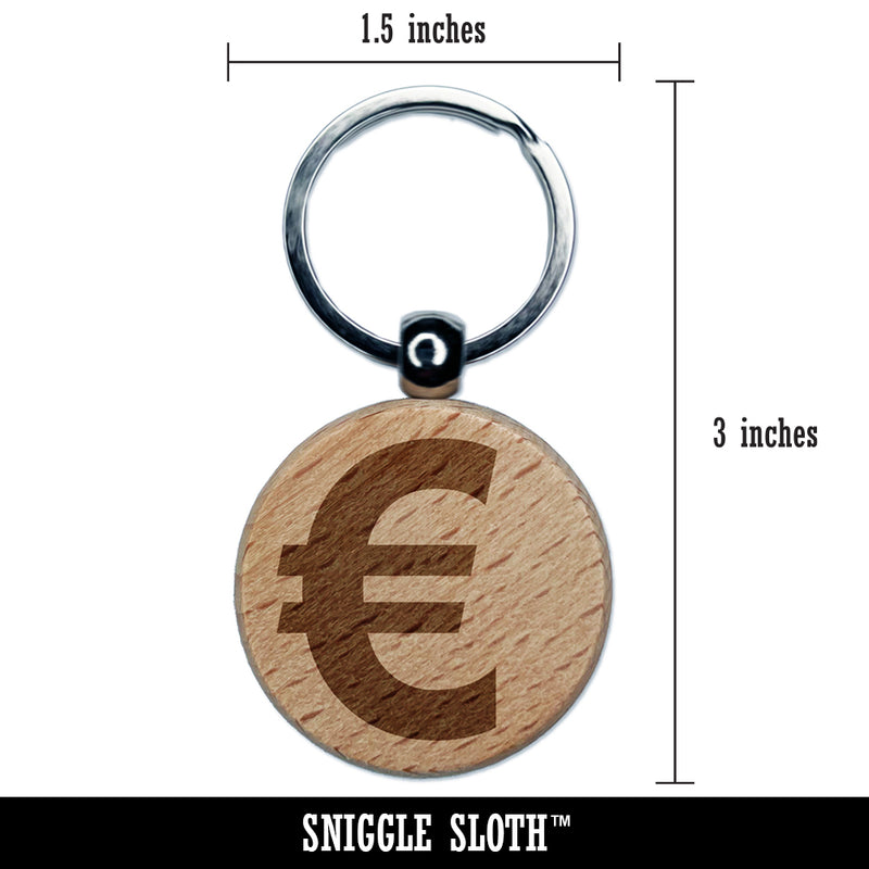 Euro Symbol Engraved Wood Round Keychain Tag Charm