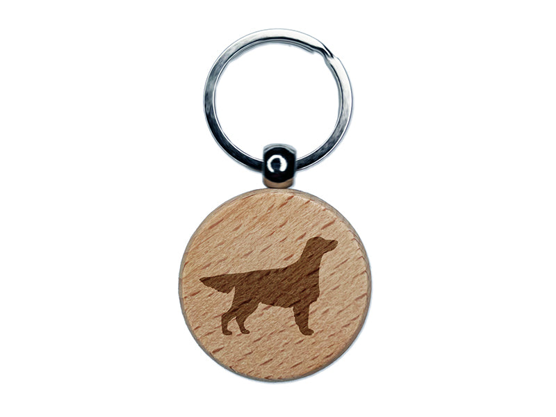 Flat-Coated Retriever Dog Solid Engraved Wood Round Keychain Tag Charm