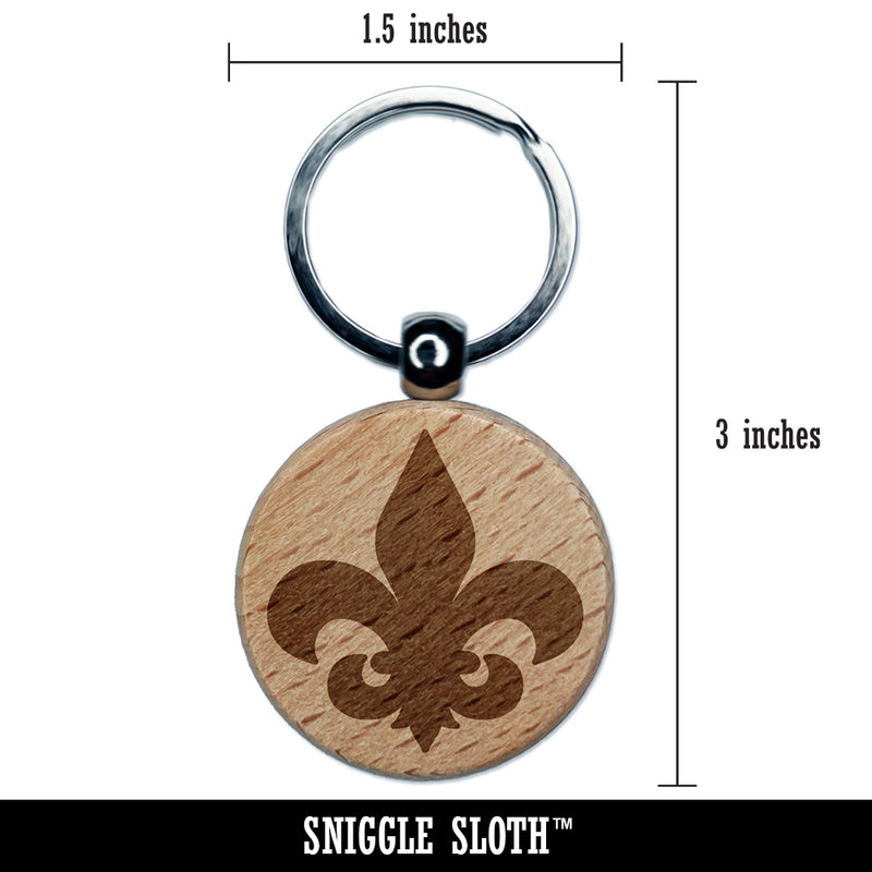 Fleur de Lis Solid Engraved Wood Round Keychain Tag Charm