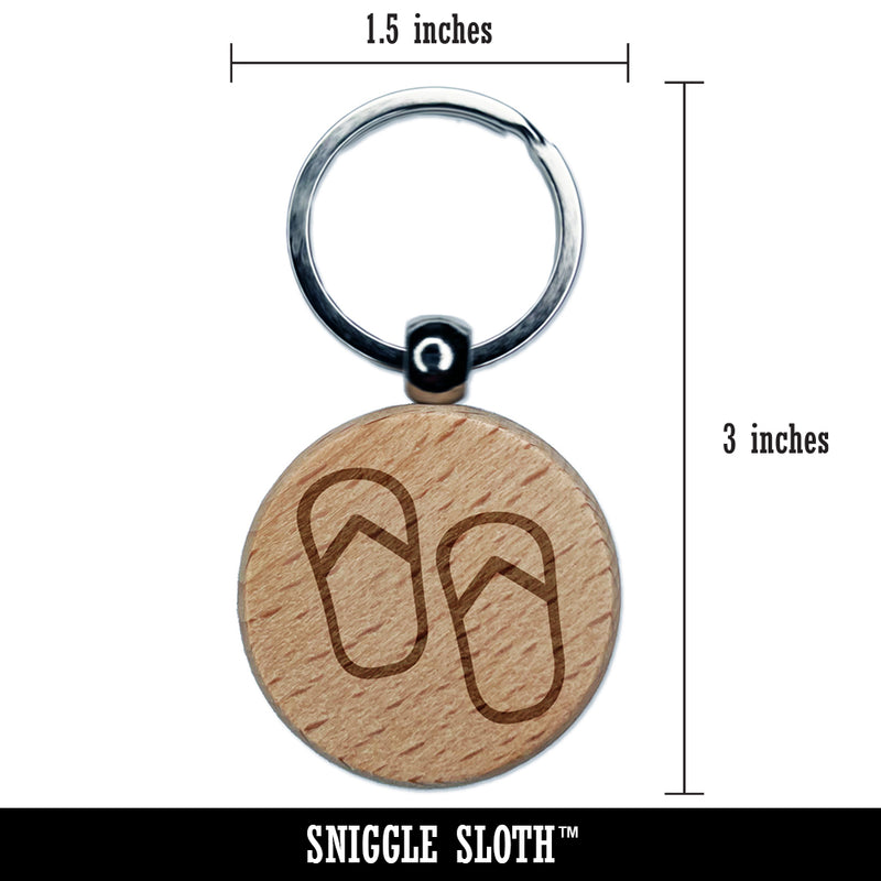 Flip Flops Summer Vacation Engraved Wood Round Keychain Tag Charm