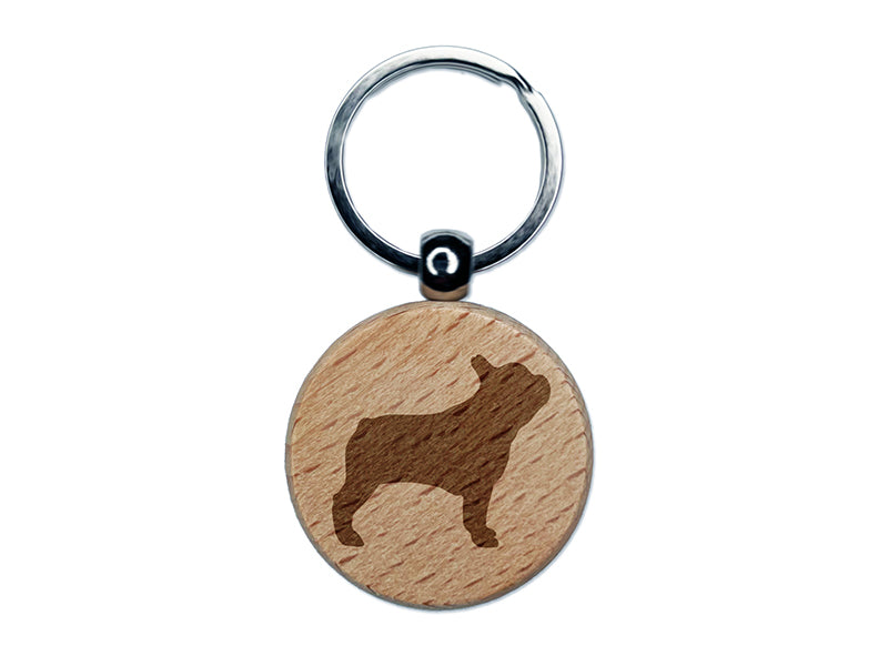 French Bulldog Dog Solid Engraved Wood Round Keychain Tag Charm