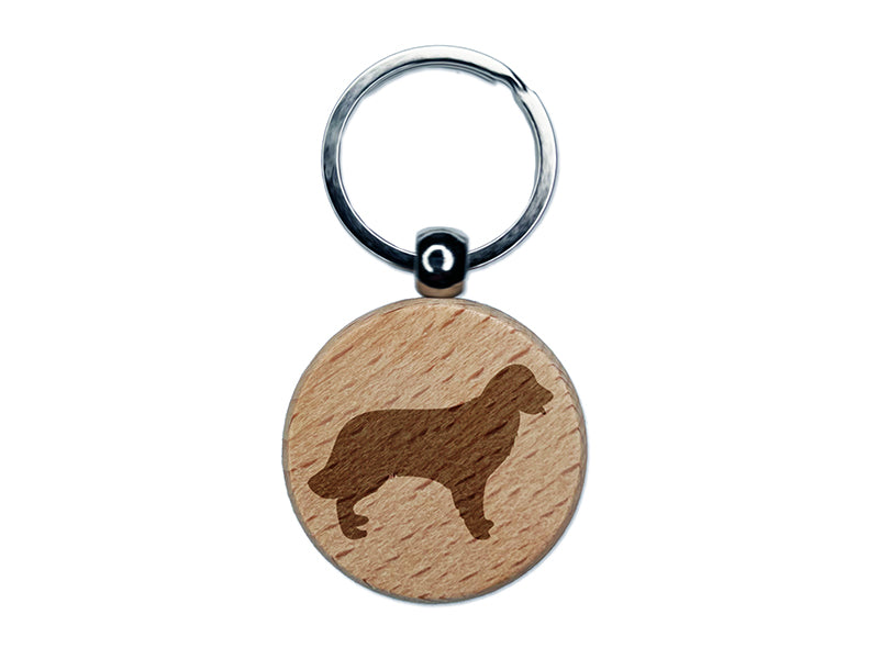 Golden Retriever Dog Solid Engraved Wood Round Keychain Tag Charm