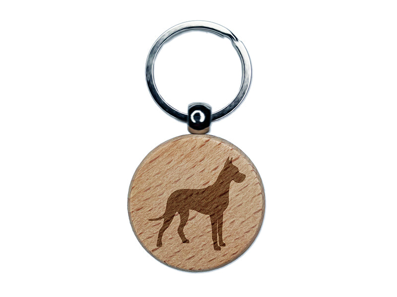 Great Dane Dog Solid Engraved Wood Round Keychain Tag Charm