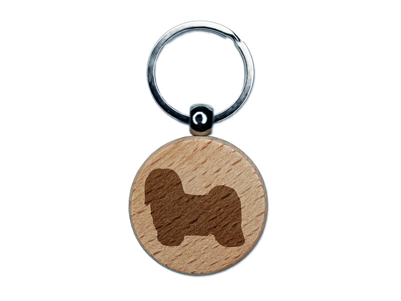 Havanese Dog Solid Engraved Wood Round Keychain Tag Charm