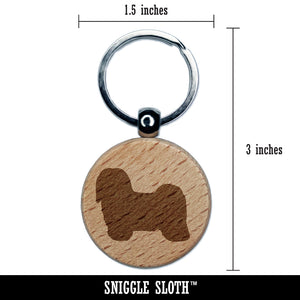 Havanese Dog Solid Engraved Wood Round Keychain Tag Charm