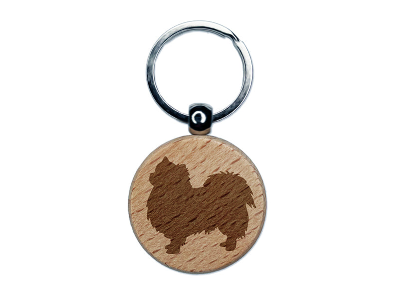 Long Coat Chihuahua Dog Solid Engraved Wood Round Keychain Tag Charm
