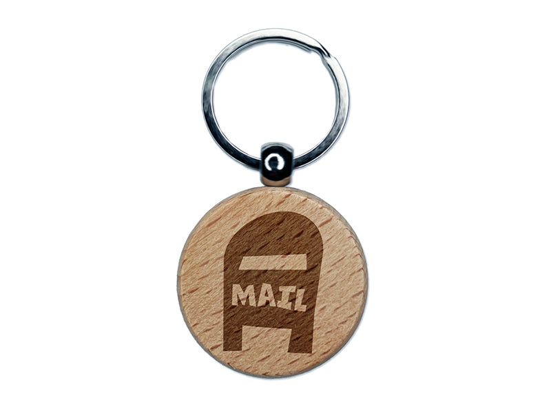 Mail Box Doodle Engraved Wood Round Keychain Tag Charm