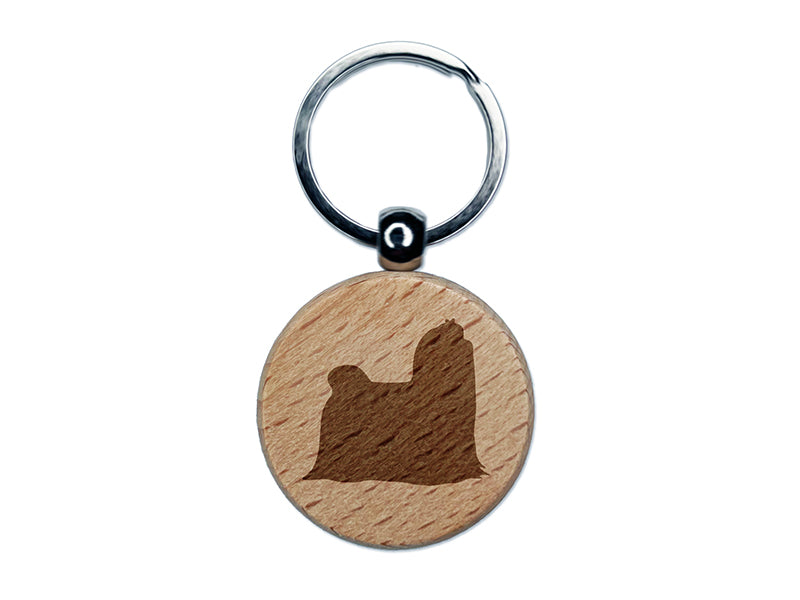 Maltese Dog Solid Engraved Wood Round Keychain Tag Charm