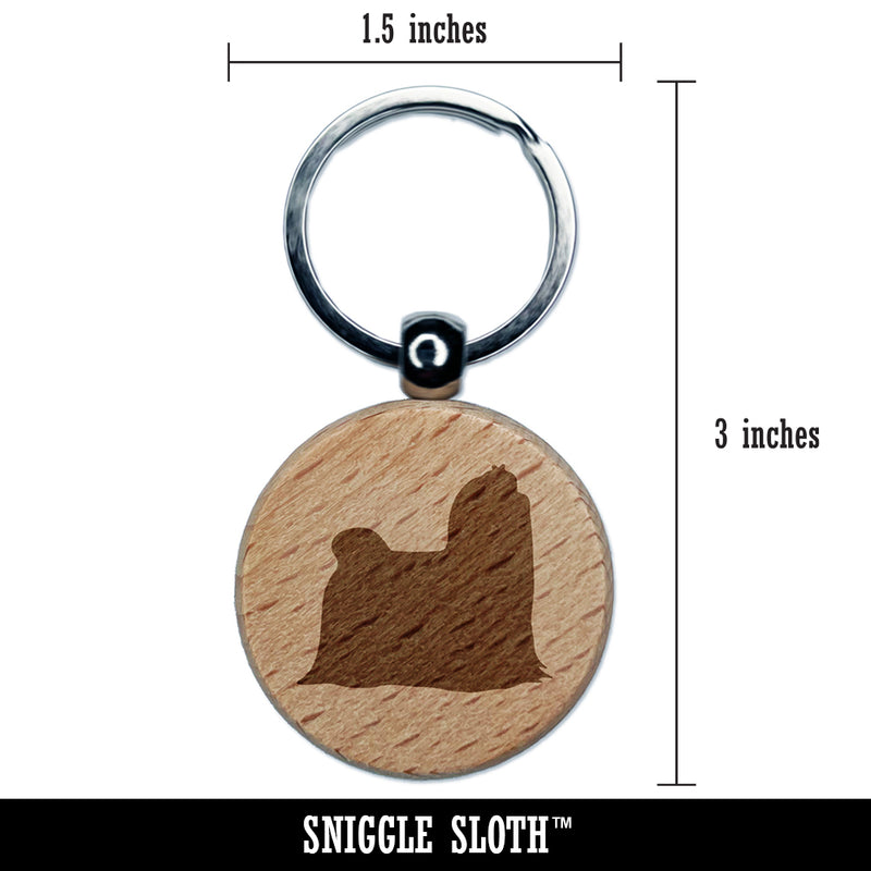 Maltese Dog Solid Engraved Wood Round Keychain Tag Charm