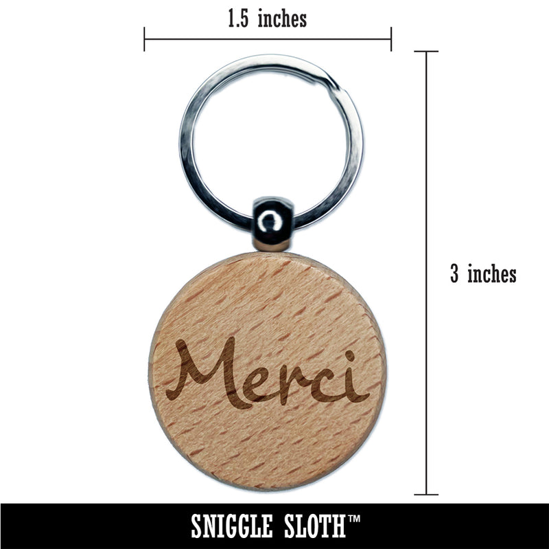 Merci Thank You French Engraved Wood Round Keychain Tag Charm