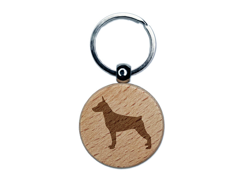 Miniature Pinscher Min Pin Dog Solid Engraved Wood Round Keychain Tag Charm