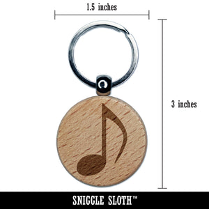Music Eighth Note Engraved Wood Round Keychain Tag Charm