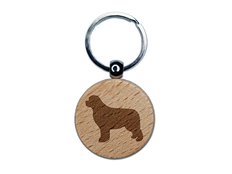 Newfoundland Dog Solid Engraved Wood Round Keychain Tag Charm