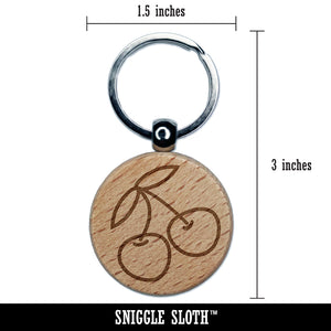Pair of Cherries Outlined Engraved Wood Round Keychain Tag Charm