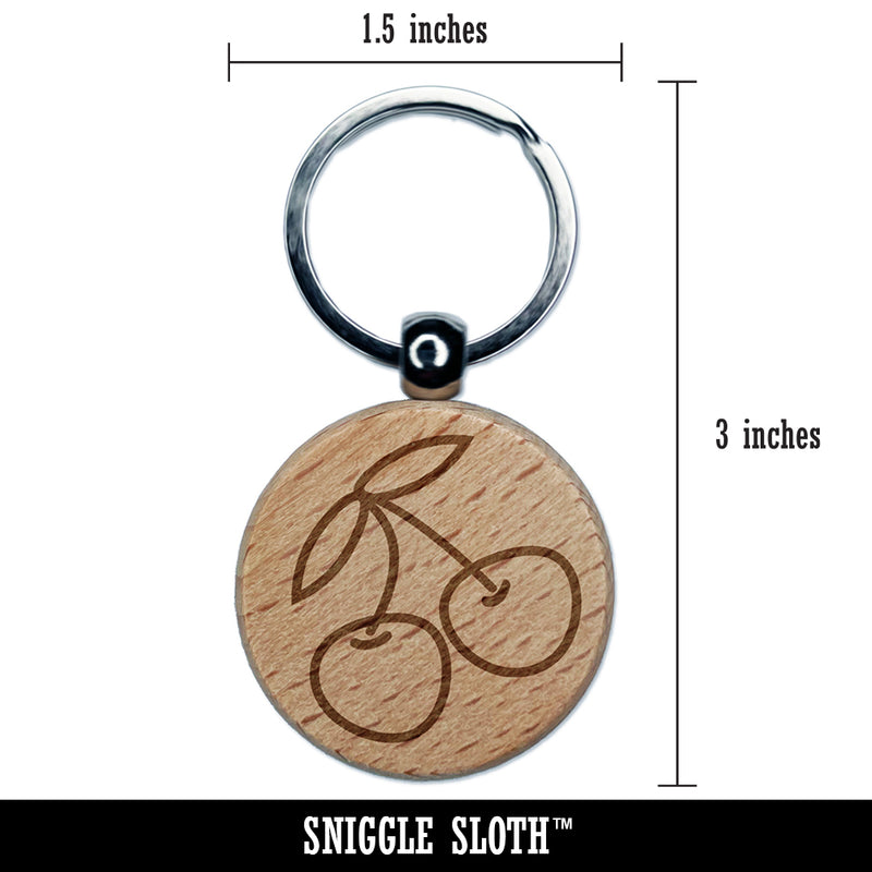 Pair of Cherries Outlined Engraved Wood Round Keychain Tag Charm