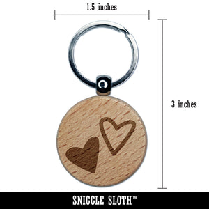 Pair of Hearts Love Engraved Wood Round Keychain Tag Charm