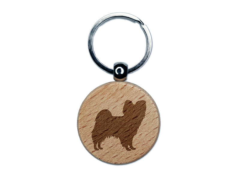 Papillon Continental Toy Spaniel Dog Solid Engraved Wood Round Keychain Tag Charm