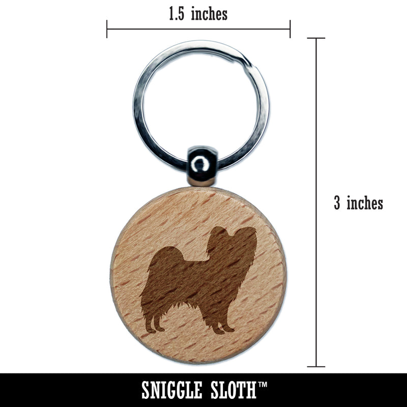 Papillon Continental Toy Spaniel Dog Solid Engraved Wood Round Keychain Tag Charm