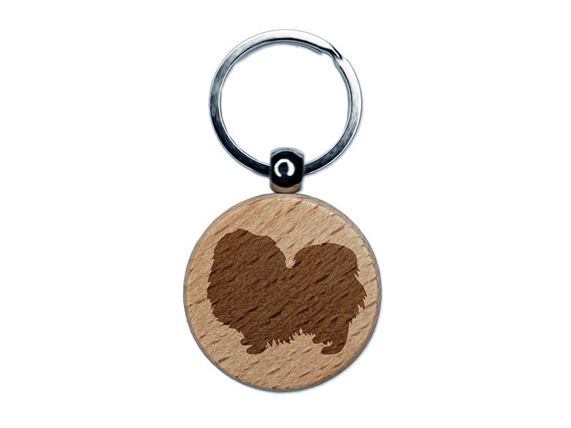 Pekingese Dog Solid Engraved Wood Round Keychain Tag Charm
