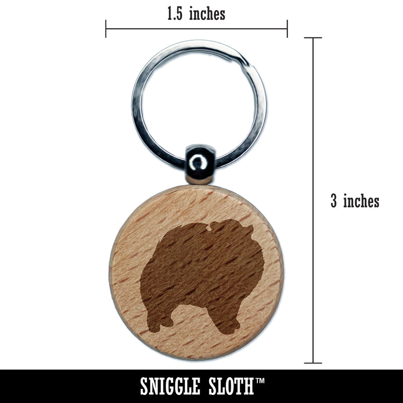 Pomeranian Dog Solid Engraved Wood Round Keychain Tag Charm
