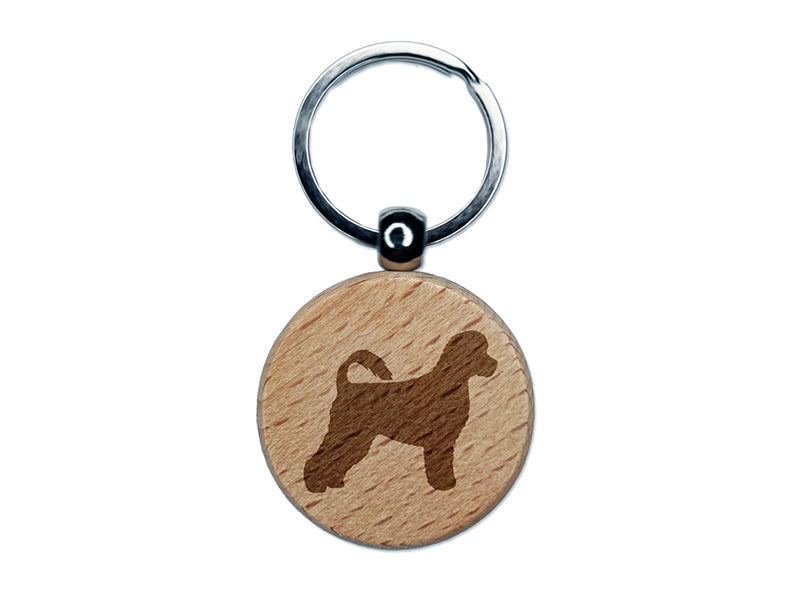 Portuguese Water Dog Solid Engraved Wood Round Keychain Tag Charm