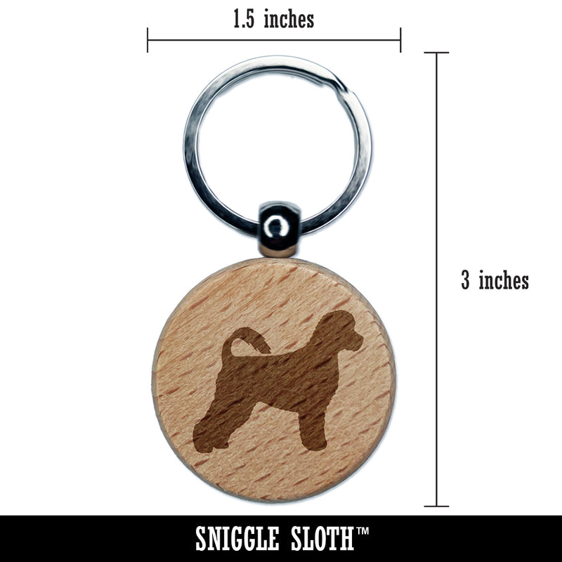 Portuguese Water Dog Solid Engraved Wood Round Keychain Tag Charm