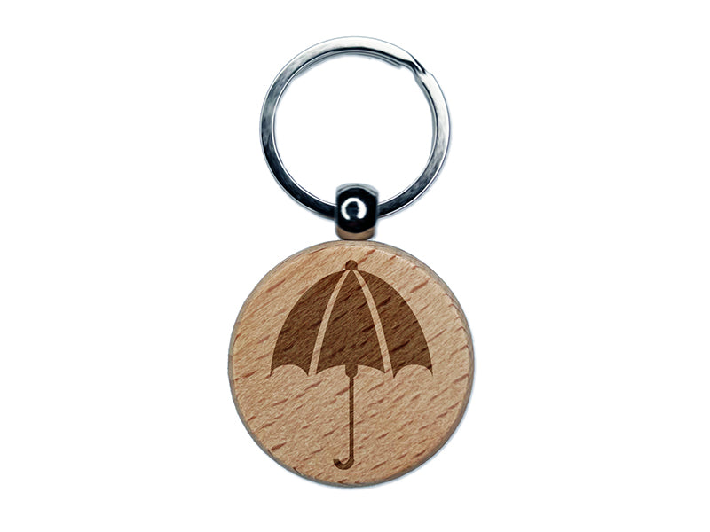 Rainy Day Umbrella Engraved Wood Round Keychain Tag Charm