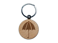 Rainy Day Umbrella Engraved Wood Round Keychain Tag Charm