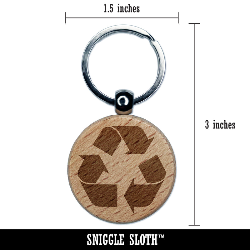Recycle Symbol Solid Engraved Wood Round Keychain Tag Charm