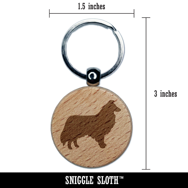 Rough Collie Dog Solid Engraved Wood Round Keychain Tag Charm