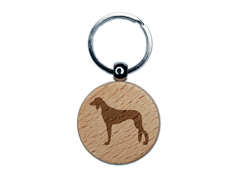 Saluki Dog Solid Engraved Wood Round Keychain Tag Charm