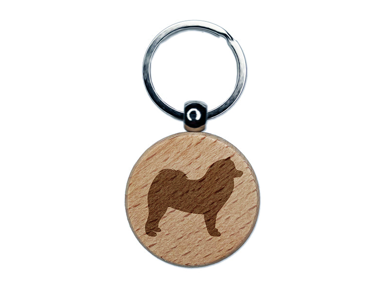 Samoyed Dog Solid Engraved Wood Round Keychain Tag Charm