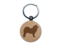 Samoyed Dog Solid Engraved Wood Round Keychain Tag Charm