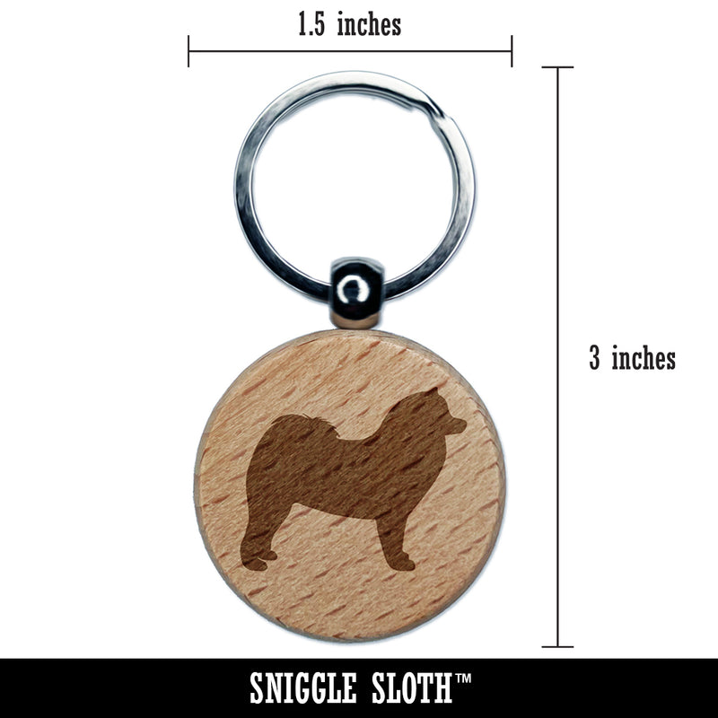 Samoyed Dog Solid Engraved Wood Round Keychain Tag Charm