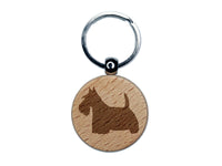 Scottish Terrier Scottie Dog Solid Engraved Wood Round Keychain Tag Charm