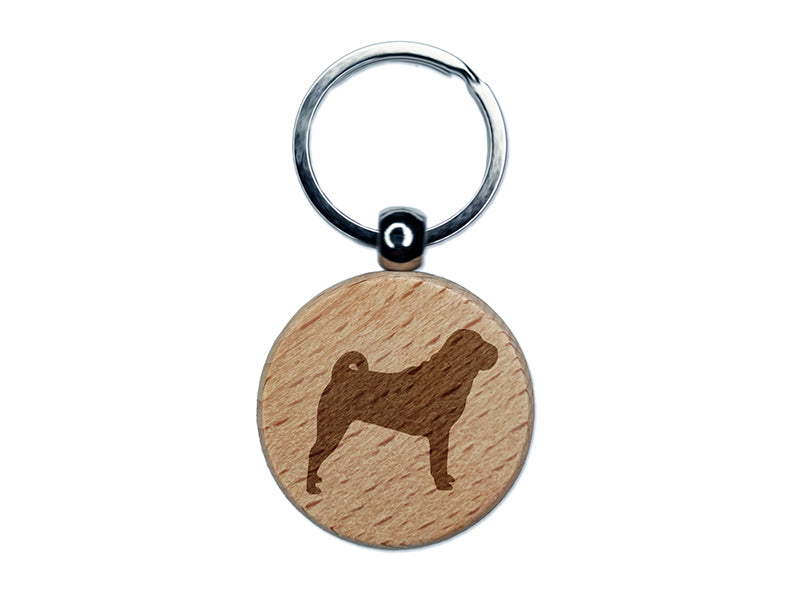 Shar-Pei Dog Solid Engraved Wood Round Keychain Tag Charm